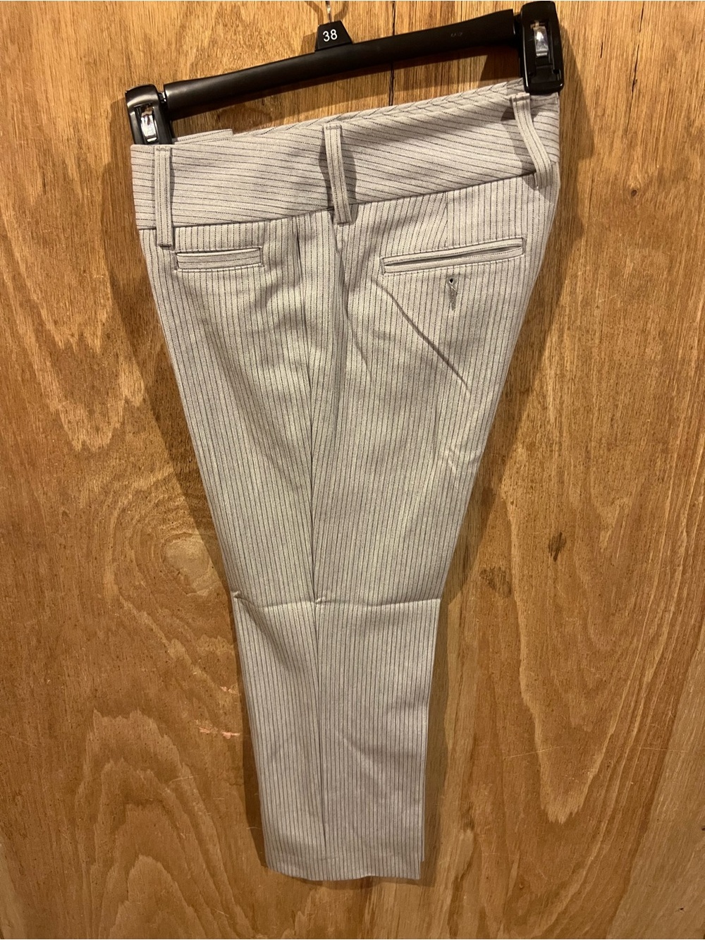 Ladies Light Gray Pinstripe Crop Dress Pants